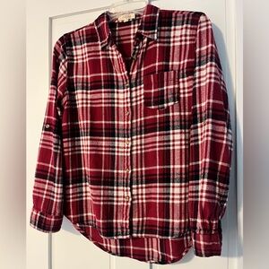 Love Notes Plaid Flannel Red Button Down Long Sleeve Shirt Top Size M